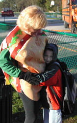 Head of Lower School Noreen Lidston dressed as a Big Mac to meet the buses.